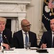US President Donald Trump, pictured with Microsoft CEO Satya Nadella and Amazon CEO Jeff Bezos business roundtable at the White House on June 19, has renewed his criticism of Amazon, claiming the online giant is harming other retailers