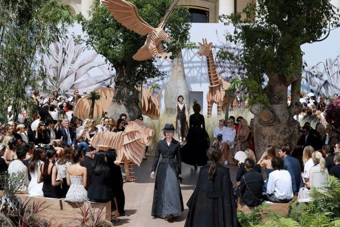 Models present creations for Christian Dior during the 2017 fall/winter Haute Couture collection in Paris