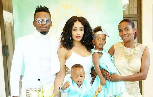 Diamond with his Kids Tiffah and Nillan, Zari and Mama Dangote. Zari Hassan throws shade at Diamond over their kids