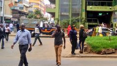 Police land rover at Afya Centre keeping away matatus from entering the CBD