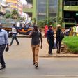 Police land rover at Afya Centre keeping away matatus from entering the CBD