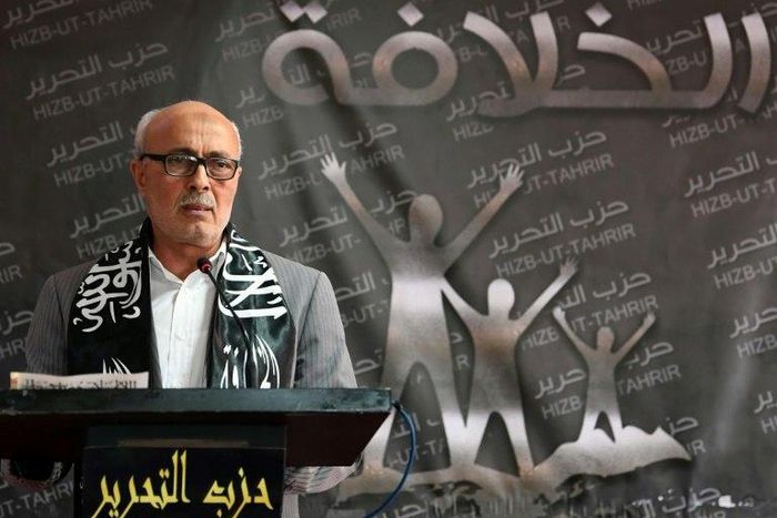 Abderraouf Amri, head of the Political Bureau for the radical Islamist party Hizb ut-Tahrir that is under ban for the second time, delivers a speech at the party headquarters on April 15, 2017, in Tunis