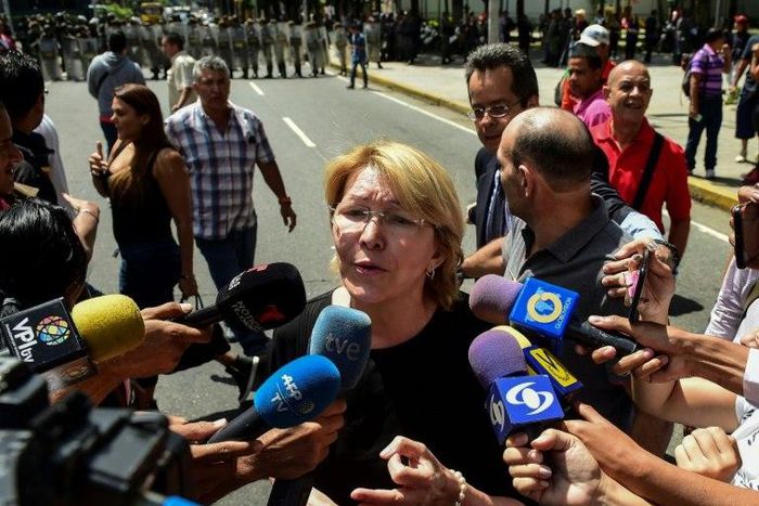 Venezuela's attorney general Luisa Ortega, one of President Nicolas Maduro's most vocal critics, speaks to the press during a flash visit to the Public Prosecutor's office in Caracas, on August 5, 2017