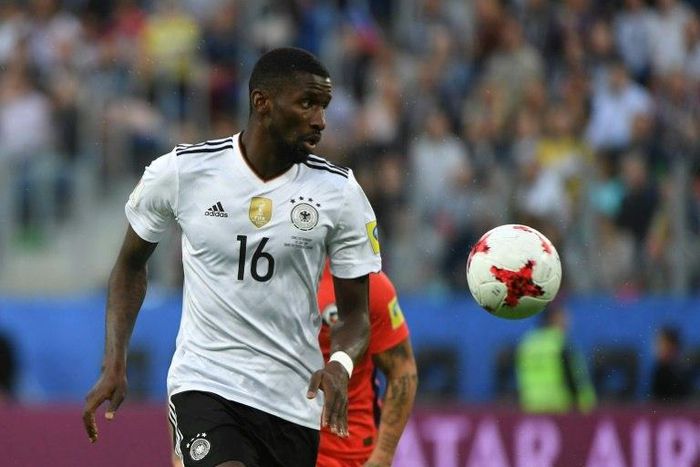 Germany defender Antonio Rudiger controls the ball during the 2017 Confederations Cup final between Chile and Germany at the Saint Petersburg Stadium in Saint Petersburg on July 2, 2017