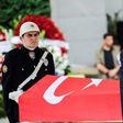 Turkish police stand next to the coffin of slain colleague Sinan Acar during his funeral ceremony in Istanbul on August 14, 2017