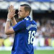 Everton's Icelandic midfielder Gylfi Sigurdsson is introduced to supporters on the pitch ahead of the UEFA Europa League playoff round, first leg football match against Hajduk Split at Goodison Park in Liverpool, north west England on August 17, 2017