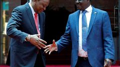 Raila Odinga with President Uhuru Kenyatta. Jubilee MP's are asking quit from politics and concentrate more on his new role as the High Representative for Infrastructure Development in Africa.