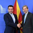 Macedonian Prime Minister Zoran Zaev (L) with Commissioner of European Neighbourhood Policy and Enlargement Negotiations Johannes Hahn, at the European Commission in Brussels, where Zaev hopes to renew discussions of Macedonia joining NATO and the EU