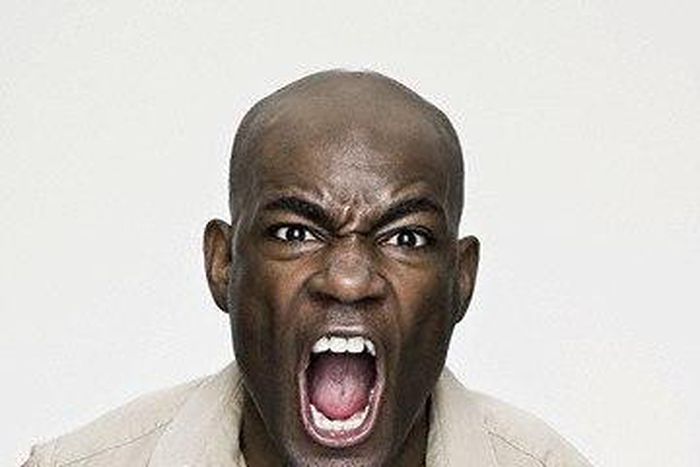 This bald man is very furious.