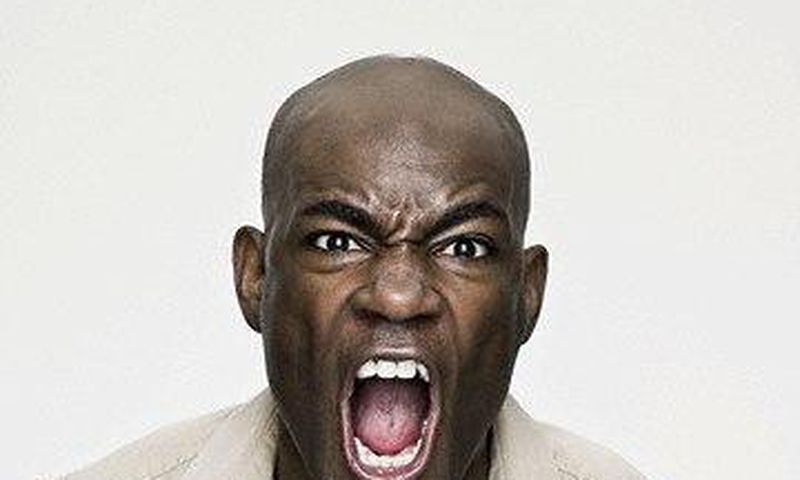 This bald man is very furious.