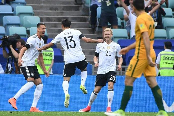 Germany's midfielder Lars Stindl celebrates after scoring on June 19, 2017