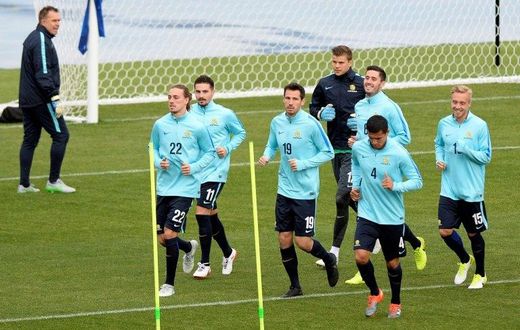 Australian footballers take part in a training session in Saint Petersburg in Russia, during the 2017 Confederations Cup tournament
