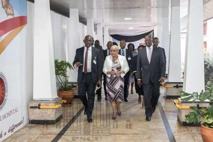 File image of Nairobi Hospital CEO Gordon Odundo with First Lady Margaret Kenyatta