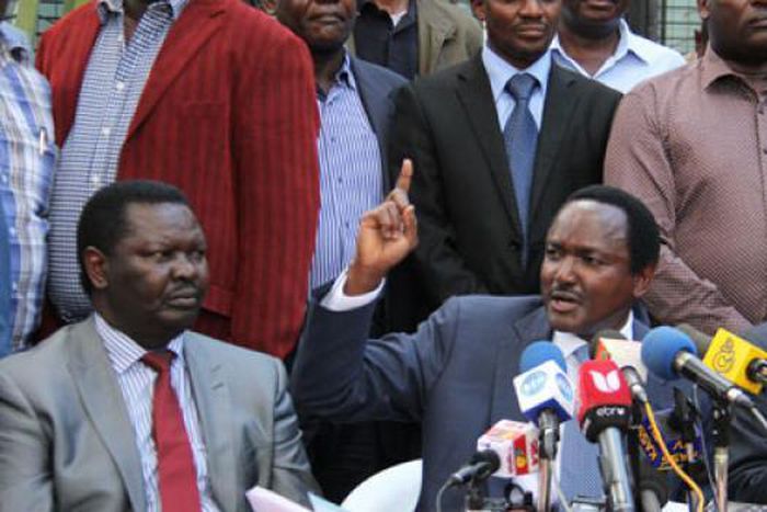 Kitui West MP Francis Nyenze, Wiper Party leader Kalonzo Musyoka and Kitui Senator David Musila.