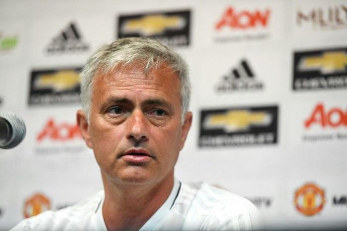 Coach Jose Mourinho speaks at a press conferenece following a Manchester United Open Training Session at the University of California (UCLA), July 14, 2017 in Los Angeles, California