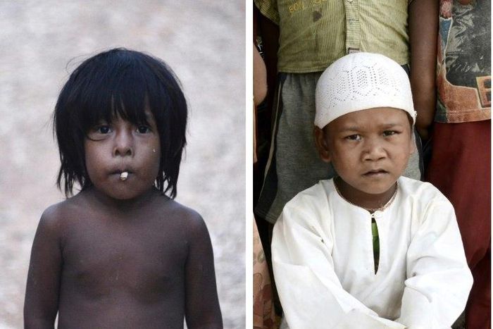 A young boy (L) from the nomadic "Orang Rimba" tribe -- whose name translates as "jungle people", and another boy (R) whose family had converted to Islam