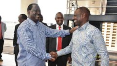 Opposition leader Raila Odinga with DP William Ruto in Kisumu