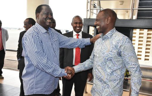 Opposition leader Raila Odinga with DP William Ruto in Kisumu