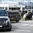 A motorcade of vehicles, one of which is understood to be carrying Neymar, leaves a terminal at Le Bourget airport, north of Paris, on August 4, 2017