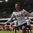 Tottenham Hotspur's midfielder Dele Alli celebrates scoring the opening goal during the English Premier League football match against Arsenal April 30, 2017