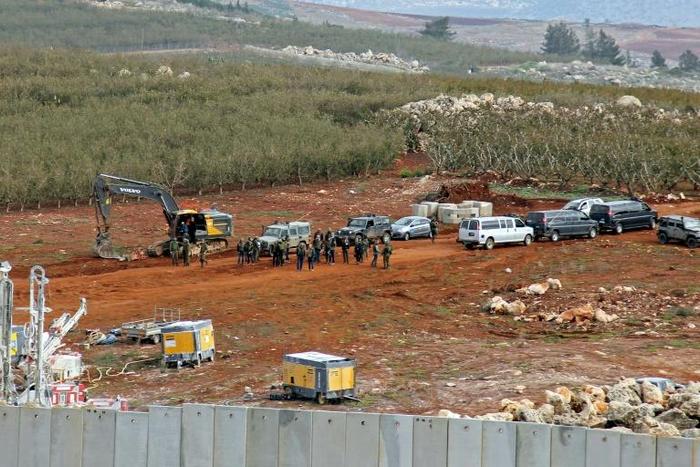 The Israeli military is seen searching for Hezbollah tunnels on the border with Lebanon on December 5, 2018