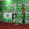 File image of a podium by the IEBC in readiness for a presser at Bomas of Kenya