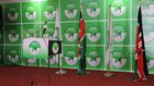 File image of a podium by the IEBC in readiness for a presser at Bomas of Kenya