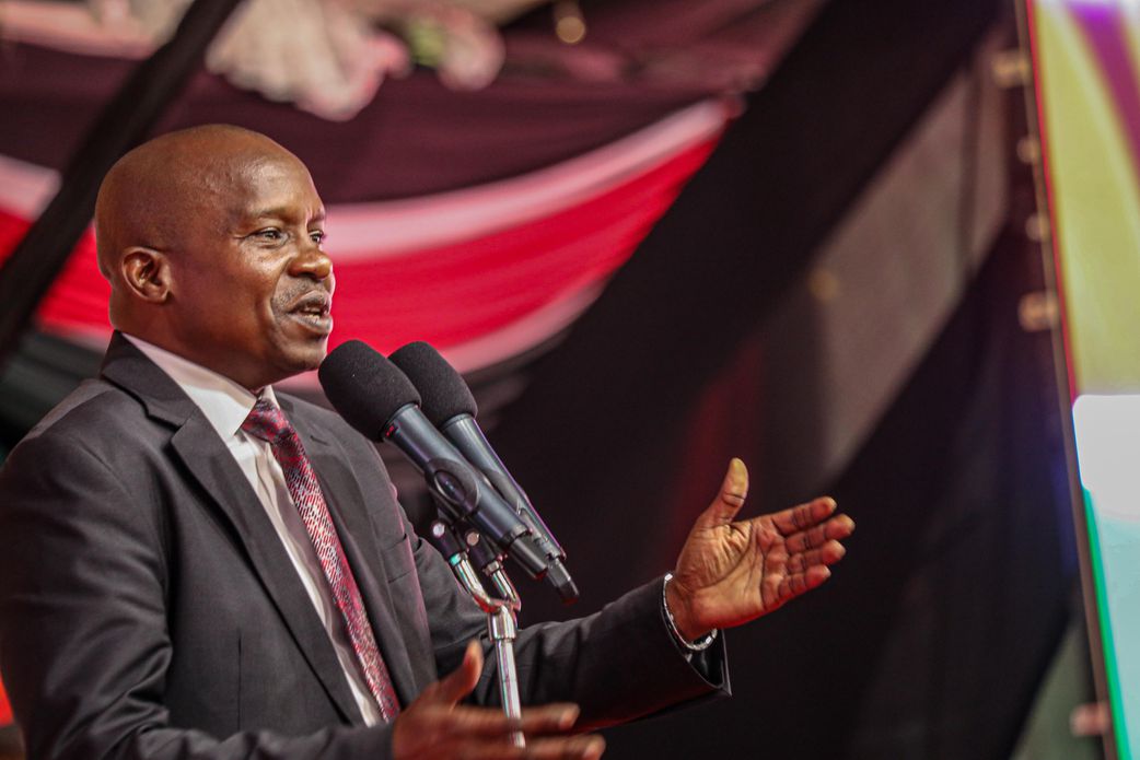 Deputy President Kithure Kindiki speaking during a meeting where he hosted Embu county residents at his official residence in Karen on January 17, 2025.