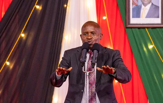 Deputy President Kithure Kindiki speaking during a meeting where he hosted Embu county residents at his official residence in Karen on January 17, 2025.