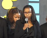 Ngina Kibathi speaks during her father's funeral