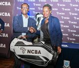 Overall Lady Winner at the 2025 NCBA Golf Series qualifying leg at Karen CC Koki Muia is awarded by NCBA Group Managing Director John Gachora