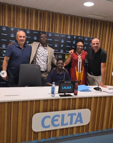 Aldrine Kibet alongside his parents at Celta Vigo