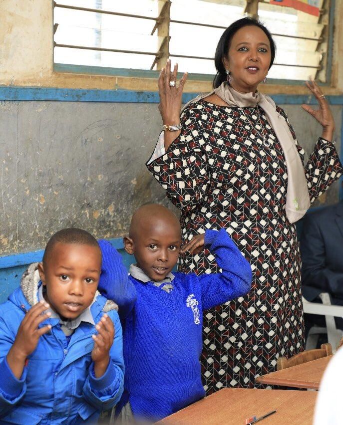 Education CS Amina Mohamed during a lesson at Kilimani Primary School