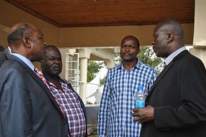 Luo Nyanza Governros; Jack Ranguma-Kisumu, Cyprian Awiti-Homabay, Okoth Obado-Migori and Amoth Rasanga-Siaya at Raila's home in Bondo after meeting the party leader.