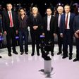 Ten of the eleven candidates before the debate -- autoworker Philippe Poutou refused to take part in the family photo
