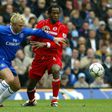 Chelsea's Eidur Gudjohnsen vies for the ball with Middlesbrough's captain Ugo Ehiogu (right) during their Premiership match in April 2004 at Stamford Bridge in London