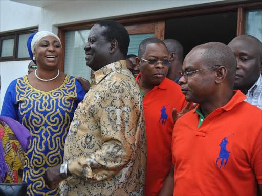ODM leader Raila Odinga with Malindi MP Aisha Jumwa and Kilifi governor Amason Kingi
