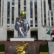 The public art exhibition of a 45-foot tall inflatable nylon sculpture depicting a seated ballerina from artist Jeff Koons' Antiquity series titled "Seated Ballerina " is unveiled on May 12, 2017 at Rockefeller Center in New York