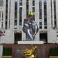 The public art exhibition of a 45-foot tall inflatable nylon sculpture depicting a seated ballerina from artist Jeff Koons' Antiquity series titled "Seated Ballerina " is unveiled on May 12, 2017 at Rockefeller Center in New York