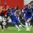 Manchester United's English midfielder Ashley Young (L) vies with Chelsea's French midfielder N'Golo Kante (2L) during the English Premier League football match April 16, 2017