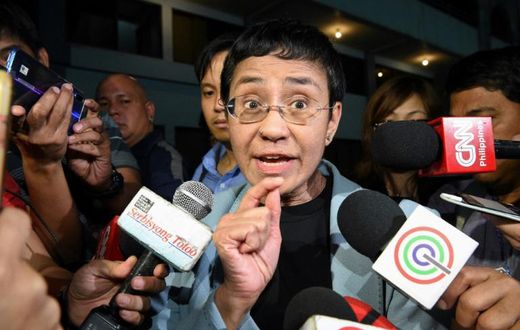 Philippine journalist Maria Ressa managed to speak to reporters at the National Bureau of Investigation after her arrest in Manila Wednesday