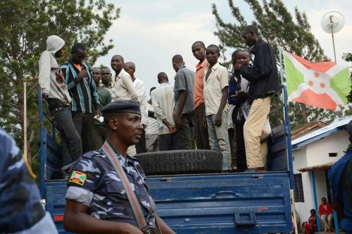 Suspected Burundian rebels are transported on a police truck in Gatumba, at the border of Burundi and DR Congo on January 31, 2017