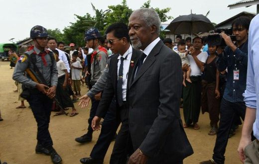 A commission led by former UN secretary general Kofi Annan (C) called on the Myanmar government to close displacement camps in strife-torn Rakhine state