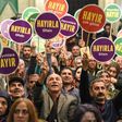 Turkish supporters of the Peoples' Democratic Party (HDP) launch the party's campaign for a "No" vote in April's referendum, during a rally in Istanbul, on March 2, 2017