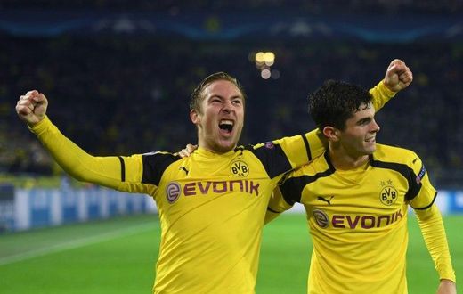 Dortmund's young guns (from L) Felix Passlack, 18, and Christian Pulisic, 19, celebrate scoring a goal during their Champions League match against Legia Warszawa, in Dortmund, in November 2016