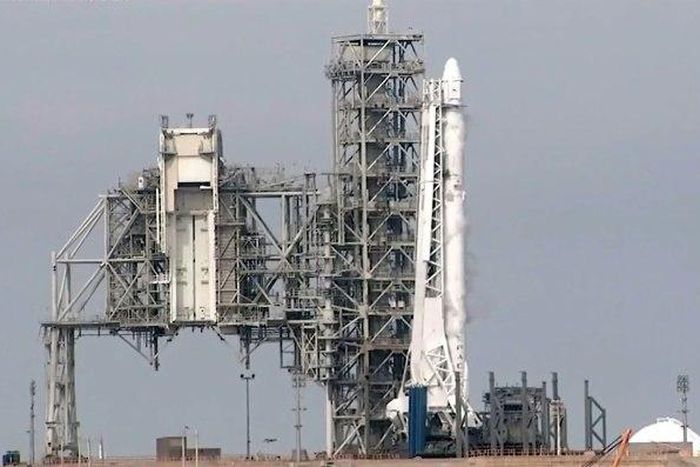The SpaceX Falcon 9 rocket on the launchpad at Cape Canaveral on February 18, 2017