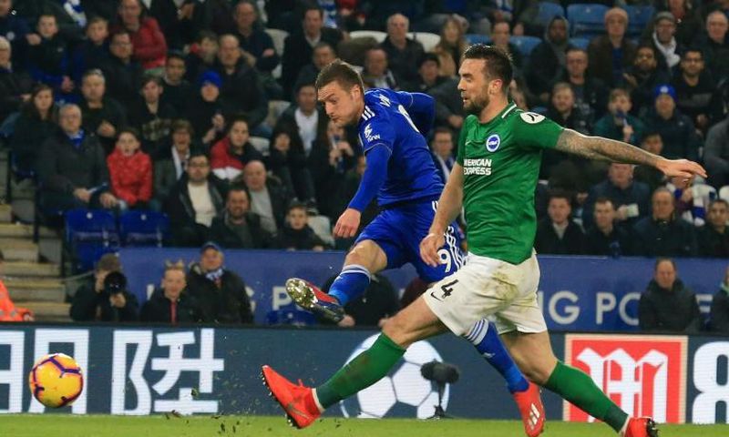 Fox in the box: Jamie Vardy scored in Leicester's 2-1 win over Brighton