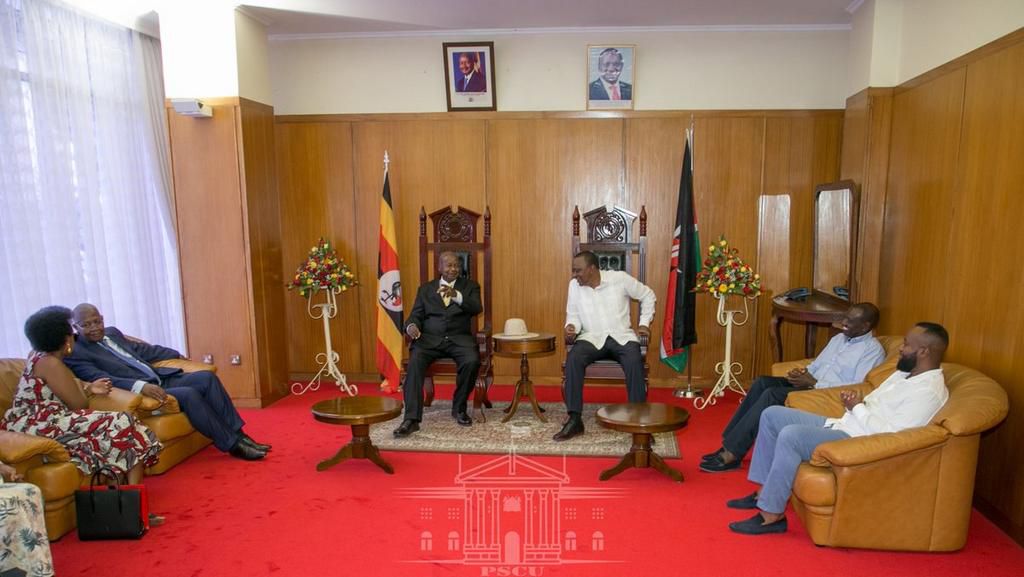 President Uhuru Kenyatta and Yoweri Museveni with DP William Ruto, Governor Hassan Joho, CS Monica Juma in Mombasa