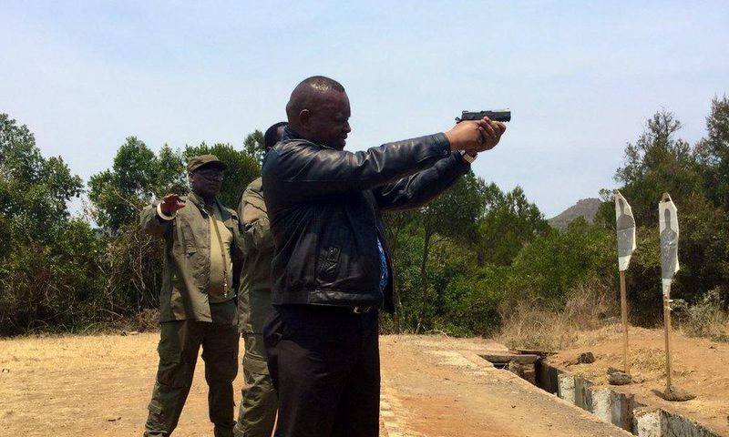 DCI boss George Kinoti during a shooting exercise on Thursday (Twitter)