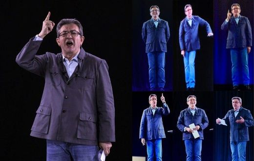 Melenchon appeared simultaneously in Dijon, Nancy, Grenoble, Montpellier, Clermont-Ferrand, Nantes and Le Port on the Indian Ocean island of Reunion